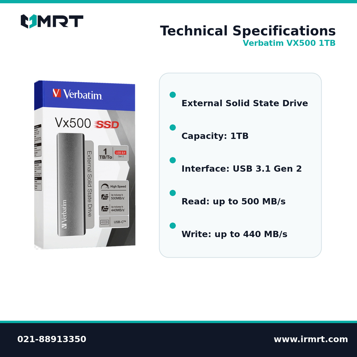 مشخصات فنی SSD اکسترنال Verbatim VX500 یک ترابایت